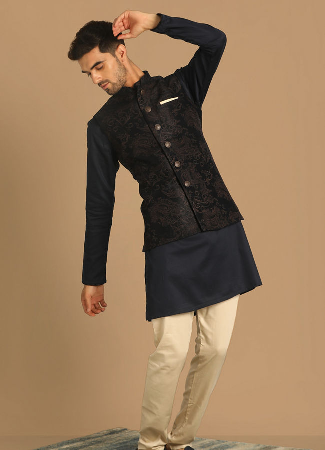 Short-Fit Blue Kurta Jacket Set image number 1